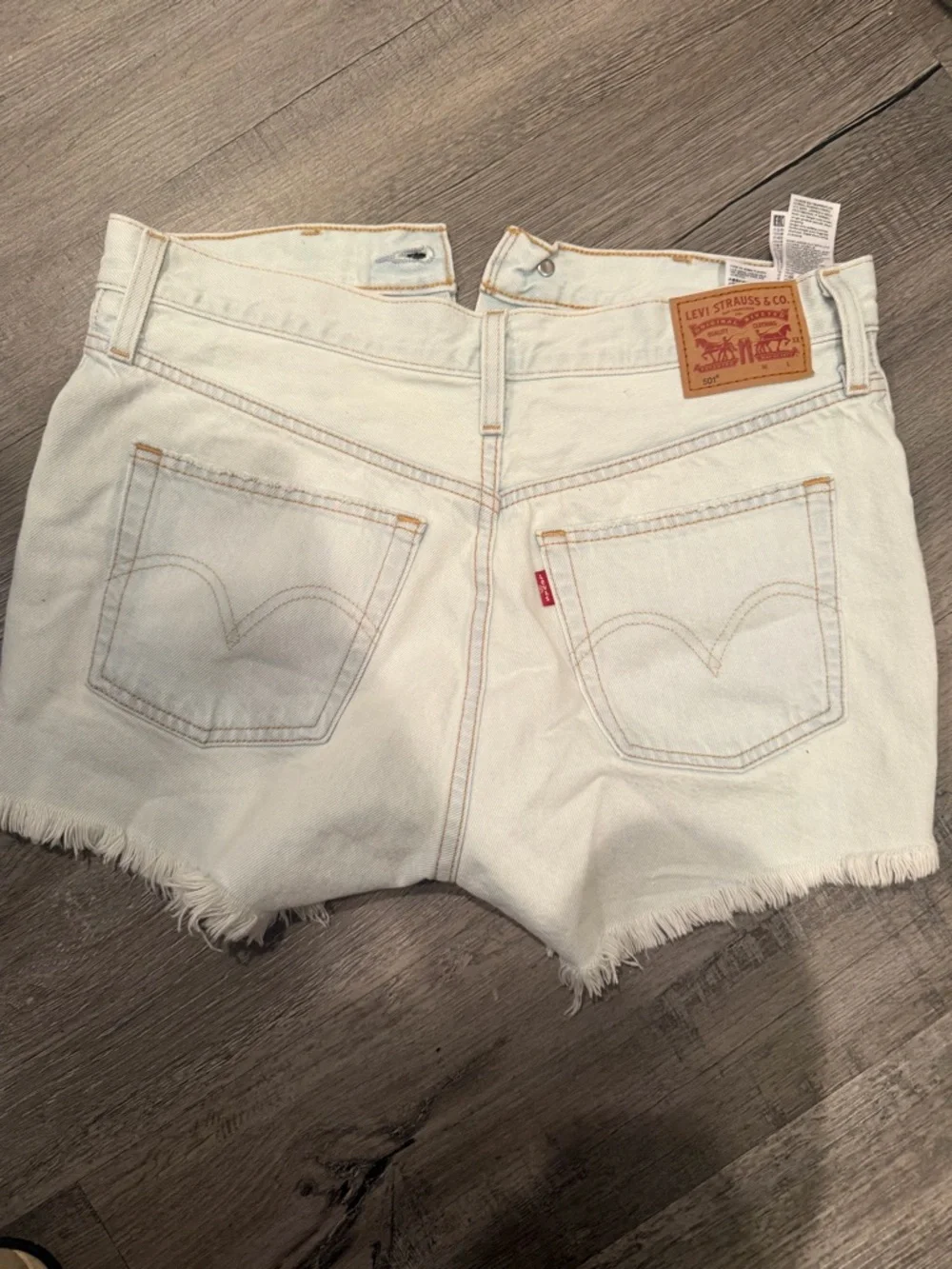 Levi's Light Blue Distressed Denim Shorts - Picture 2 of 4